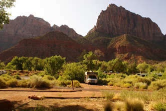 Zion NP, notre emplacement au Watchman Campground